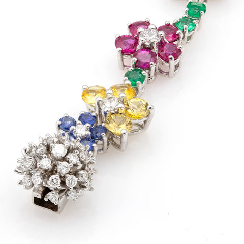 Brățară Floari multicolore cu diamante, safire, rubine si smaralde din aur alb de 18k