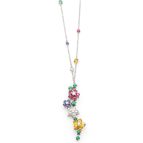 Colier Floaral multicolor cu diamante, safire, rubine si smaralde din aur alb de 18k