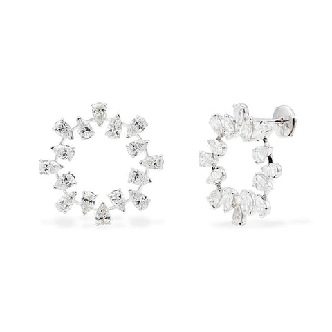 Cercei Floare de 16 diamante Pear Cut albe 5.99ct din aur alb de 18k