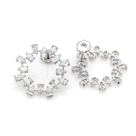 Cercei Floare de 16 diamante Pear Cut albe 5.99ct din aur alb de 18k