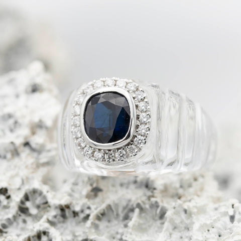 Inel cu Safir 2.03ct si diamante 0.26ct din aur alb de 18K