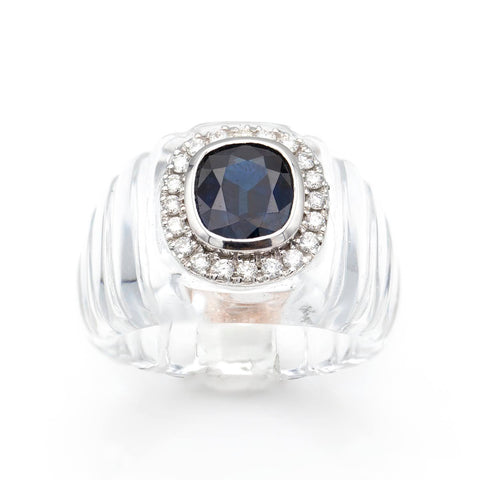 Inel cu Safir 2.03ct si diamante 0.26ct din aur alb de 18K