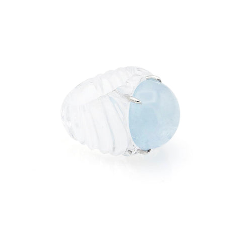 Inel cu aquamarine cabochon 22.00ct din aur alb de 18K