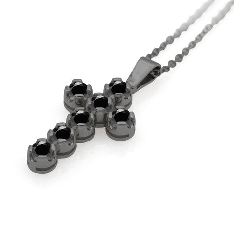 Cruce din aur alb rodiat de 18k cu 7 diamante negre 1.03ct