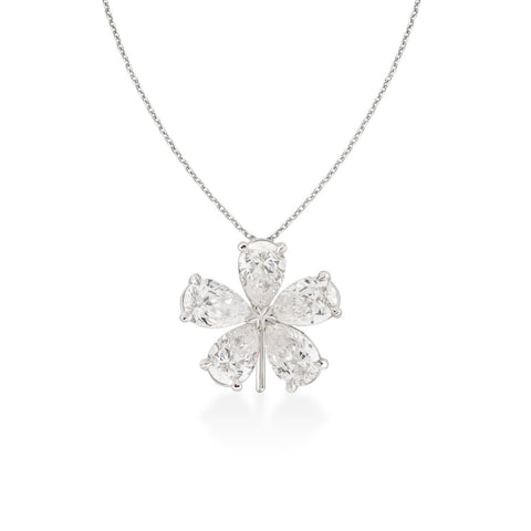Lantisor Floare cu 5 diamante Pear Cut albe 0.90ct din aur de 18k