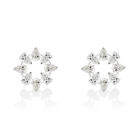 Cercei Floare de 8 diamante Pear Cut albe 2.85ct din aut de 18k