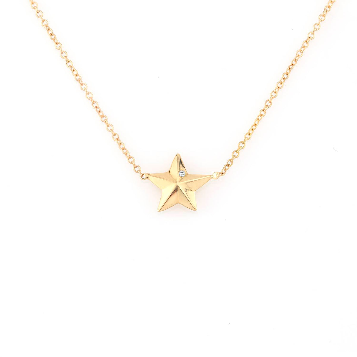 18k yellow gold 3D Star pendant chain with 1.25mm diamonds