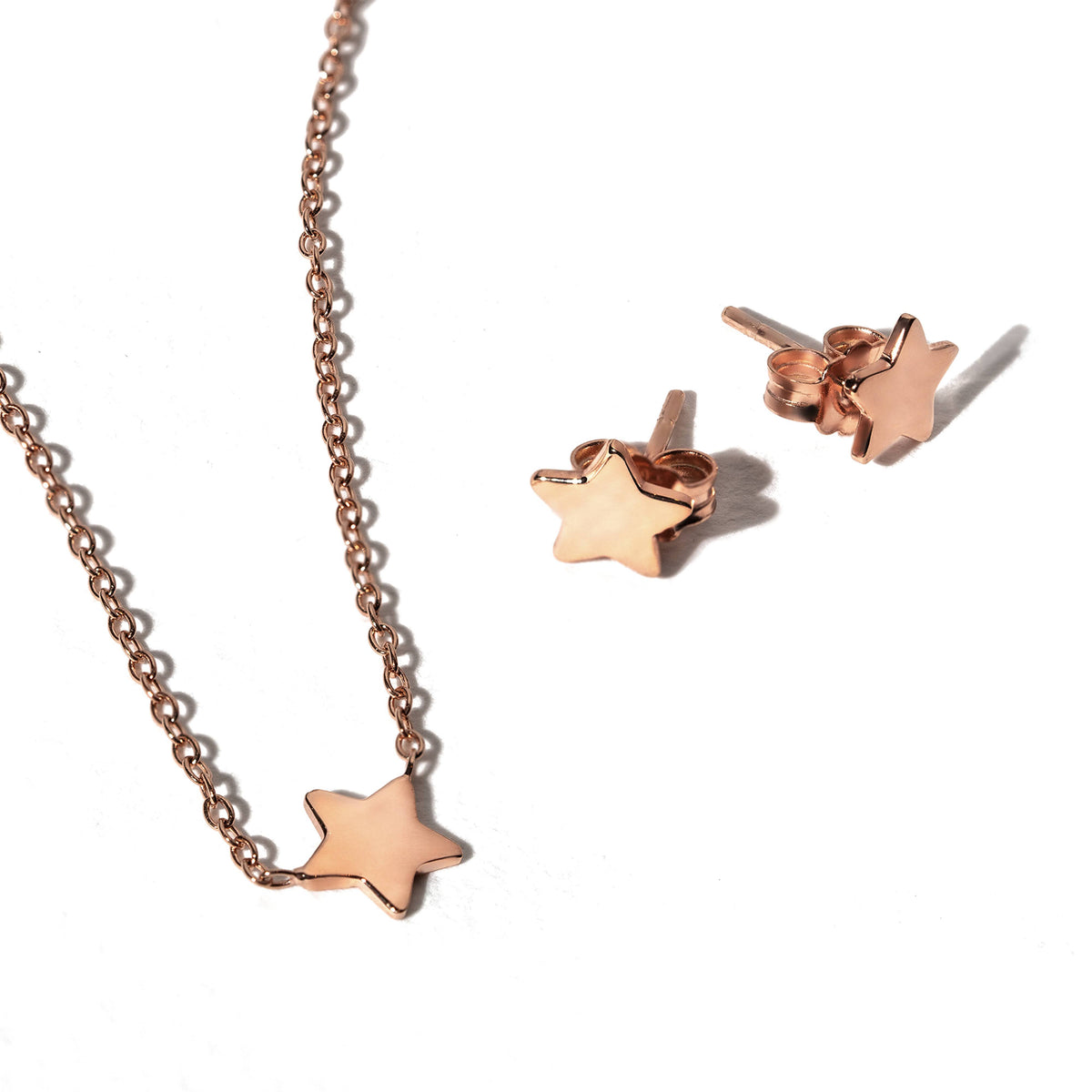 Set of 18K rose gold Chain and Earrings with Stars
